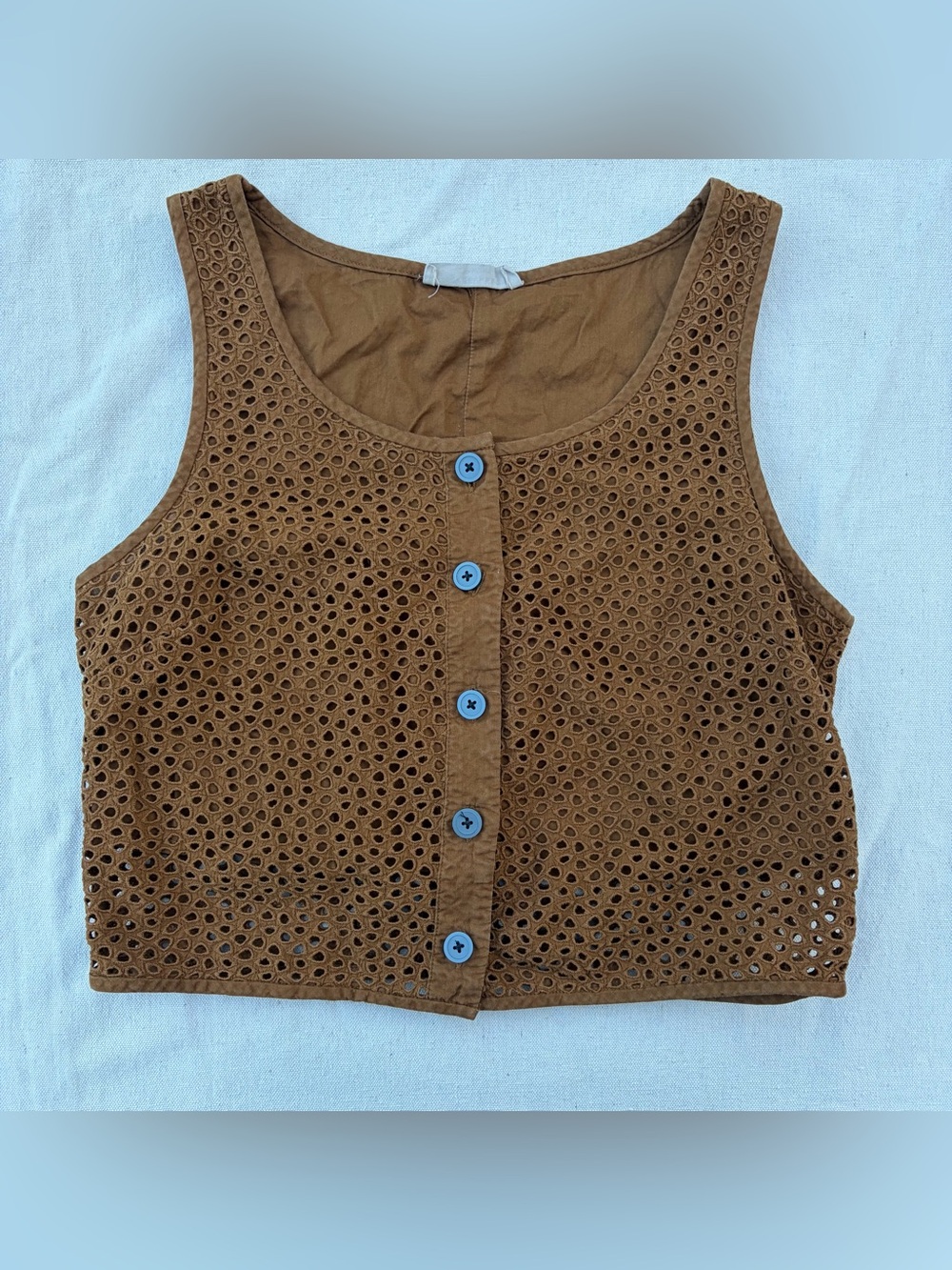 Everlane Eyelet Crop Tank Top, Button Front Top, Summer Boho Cottagecore